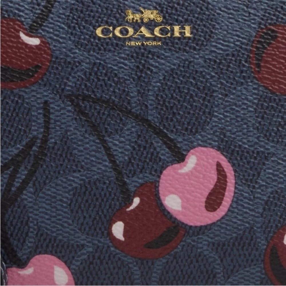 Coach Blue and Pink Signature Cherry Corner Zip Denim Wristlet NWT - Picture 7 of 7
